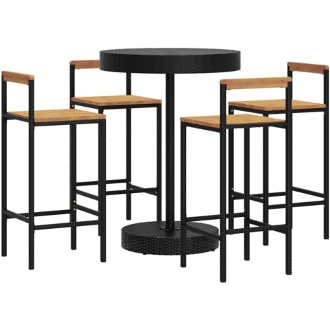 vidaXL 5 Piece Garden Bar Set Black Poly Rattan&Solid Wood Acacia (1/5)