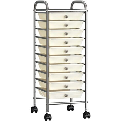 Vidaxl – Chariot de rangement mobile 10 tiroirs blanc plastique – Dimensions 32x36,5x90 cm – Roulettes pivotantes 360° – Assemblage rapide