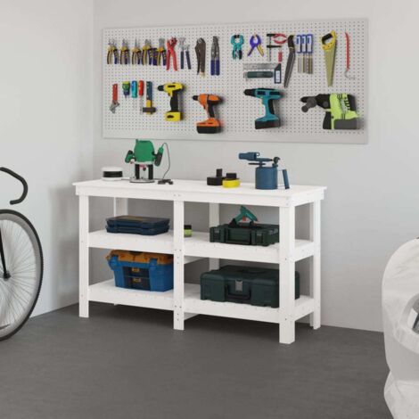 Banc de travail Blanc 142,5x50x80 cm Bois de pin massif vidaXL (1/5)