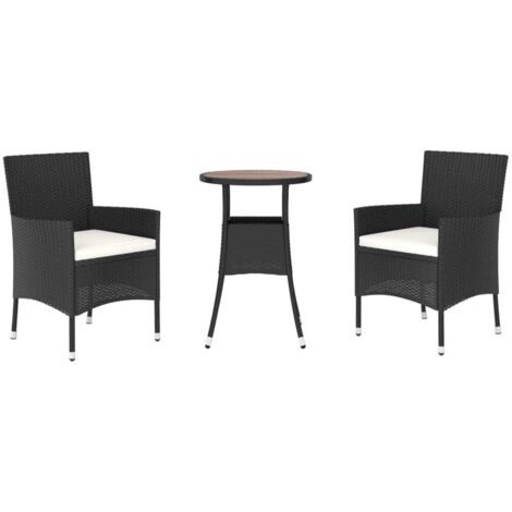 vidaXL 3 Piece Garden Bistro Set with Cushions Black Poly Rattan (1/5)