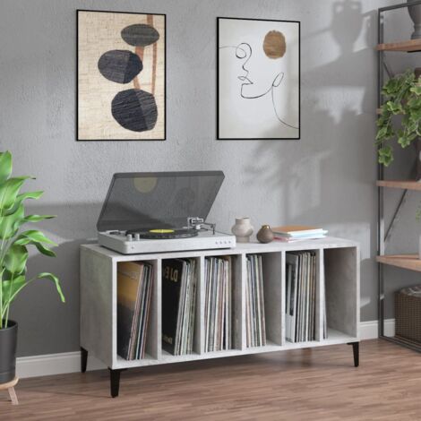 Vidaxl – Armoire à disques gris béton 100x38x48 cm – Bois d'ingénierie – Pieds en métal – Meuble de rangement pour vinyles