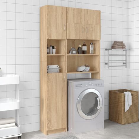 Meuble étagère en hauteur pour machine à laver et sèche linge avec  rangement en bois d'ingénierie blanc 64x25,5x190cm - Meuble Lave Linge  Sèche Linge