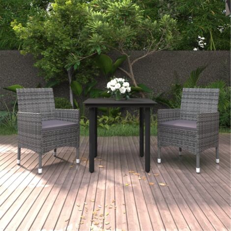 vidaXL Ensemble à manger de jardin coussins 3 pcs Résine tressée Verre (1/5)
