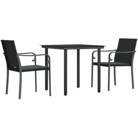 vidaXL 3 Piece Garden Dining Set with Cushions Poly Rattan and Steel (1/5)