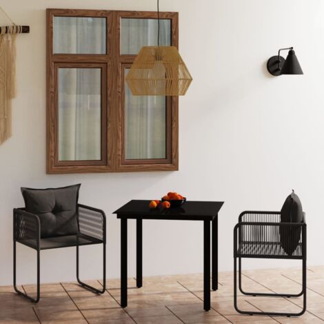 INLIFE Ensemble de salle à manger de jardin 3 pcs Noir