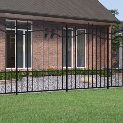 Vidaxl – Clôture de jardin en acier thermolaqué noire 239 x 150 cm – Panneaux avec dessus en forme de lance – Matériaux de montage inclus