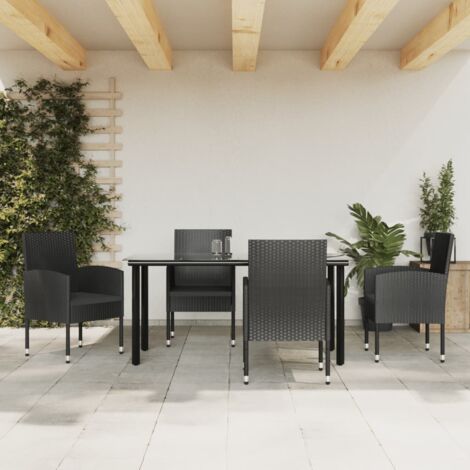 vidaXL 5 Piece Garden Dining Set Black Poly Rattan and Steel (1/5)