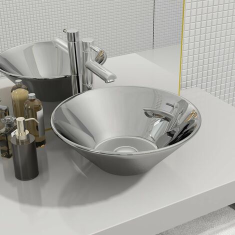 vidaXL Wash Basin 42x14 cm Ceramic Silver (1/5)
