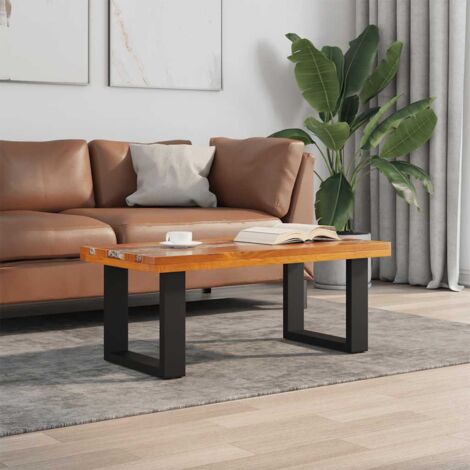 Vidaxl – Table basse rectangulaire en teck massif et résine – Dimensions 100x50x40 cm – Fait main avec finition laquée – Assemblage facile (1/5)