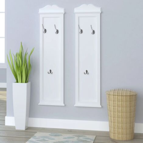 Vidaxl – Lot de 2 porte-manteaux suspendus en MDF et bois de sapin massif – 3 patères en acier – Dimensions 28 x 3,5 x 109 cm – Couleur blanche