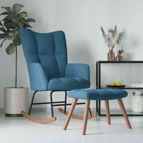 Chaise à bascule avec tabouret en velours bleu vidaXL