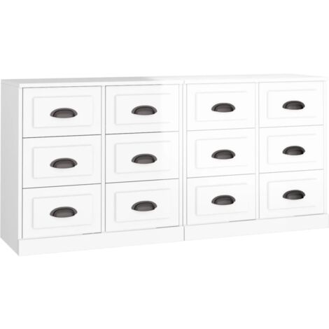 Buffets 2 pcs blanc brillant bois d'ingénierie