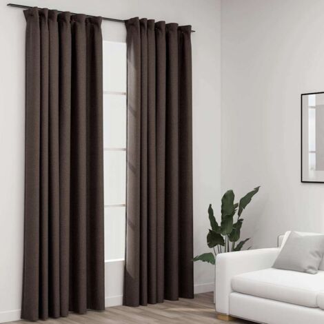 Rideaux occultants aspect lin et crochets 2 pcs Taupe 140x245cm vidaXL