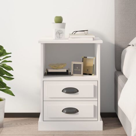 VidaXL Table de chevet 2 pcs avec tiroir Blanc - Maison
