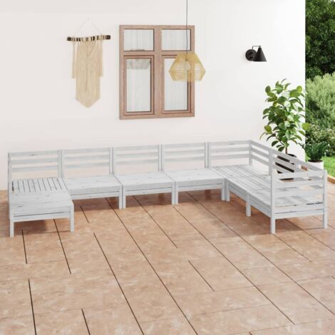 vidaXL 8 Piece Garden Lounge Set Solid Wood Pine White (806583+806588+806618) (1/5)