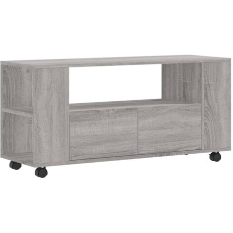 Vidaxl – Meuble TV sonoma gris 102x34,5x43 cm en bois d'ingénierie – Grand espace de rangement – Roulettes pivotantes 360° – Meuble audiovisuel