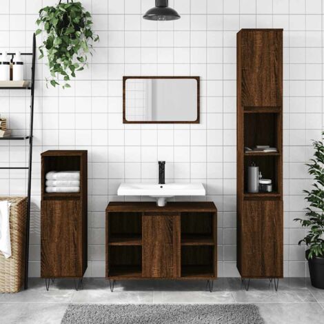 Armoire salle de bain chêne marron 80x33x60cm bois d'ingénierie
