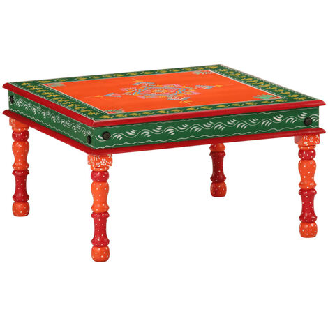 Vidaxl – Table basse fixe en bois de manguier massif peint à la main – Dimensions 54 x 54 x 30 cm – Couleur orange multicolore – Design élégant