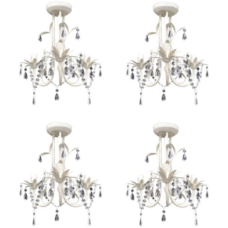 vidaXL Crystal Pendant Ceiling Lamp Chandeliers 4 pcs Elegant White (4x240686)
