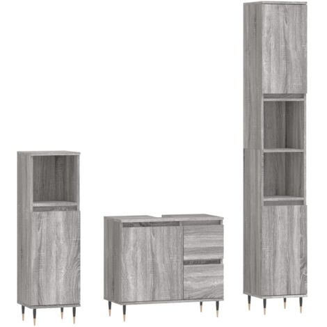 vidaXL 3 Piece Bathroom Furniture Set Grey Sonoma Engineered Wood (1/5)