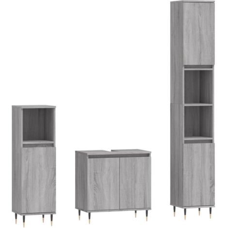 vidaXL 3 Piece Bathroom Cabinet Set Grey Sonoma Engineered Wood (1/5)