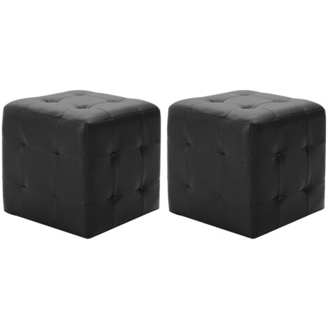 Vidaxl – Lot de 2 poufs en similicuir noir 30 x 30 x 30 cm – Cadre en bois durable – Assise confortable et résistante aux taches