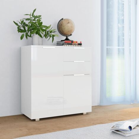 Vidaxl – Buffet haut brillant blanc 71x35x80 cm – Bois d'ingénierie – 2 tiroirs et 2 portes – Grand espace de rangement (1/9)