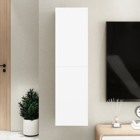 Vidaxl – Meuble TV blanc 30,5x30x110 cm en bois d’ingénierie – 2 étagères pour rangement – Capacité de charge 60 kg – Design suspendu (1/5)