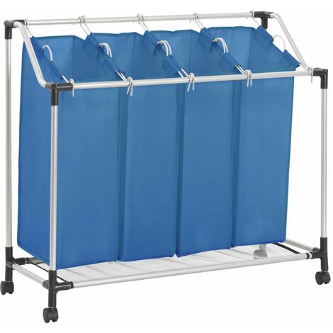 vidaXL Laundry Sorter with 4 Bags Blue Steel