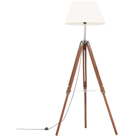 Lampadaire à trépied Marron miel et blanc Bois de teck 141 cm vidaXL (1/5)
