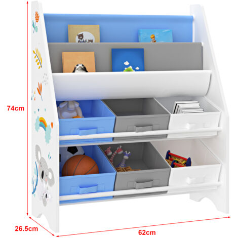 Étagère Enfant En.casa Avec 6 Bacs - Motif Océan, 78x86x27cm, Blanc/violet/rose, Rangement Jouets