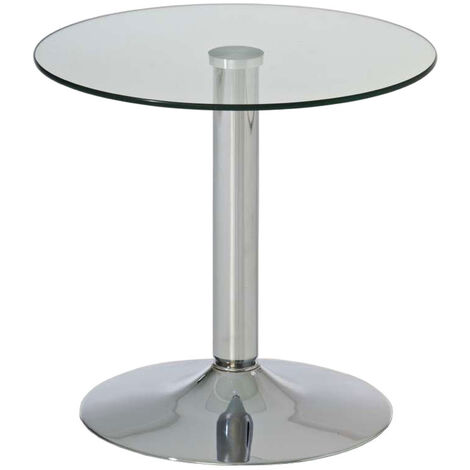 CLP – Table en verre Ikarus – Plateau rond 50 cm – Hauteur 48 cm – Épaisseur 1 cm – Pied en métal chromé robuste (1/5)