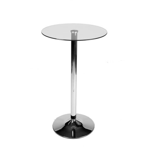 CLP – Table haute ronde en verre clair 105 cm – Diamètre 60 cm – Structure acier inoxydable – Pour cuisines et bistrots