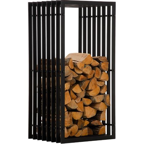 CLP – Porte bûche intérieur en métal noir 40x50x100 cm – Construction robuste – Rangement flexible pour bois de chauffage – Design élégant