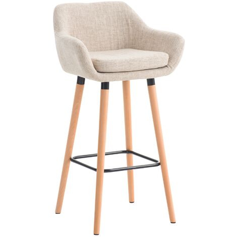 CLP – Tabouret de bar en tissu polyester – Hauteur d'assise 79 cm – Piétement en bois de hêtre avec repose-pieds en métal – Design moderne et confortable