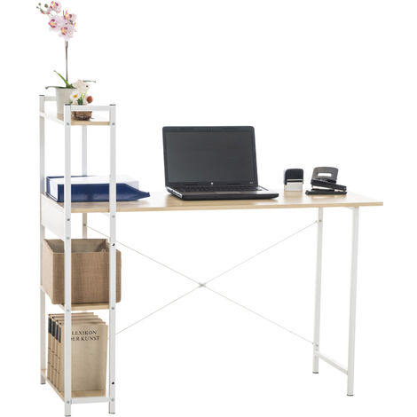 Bureau Poe avec Plateau en MDF Cadre en Tubes d'acier et Colonne de rangement Erable (1/5)