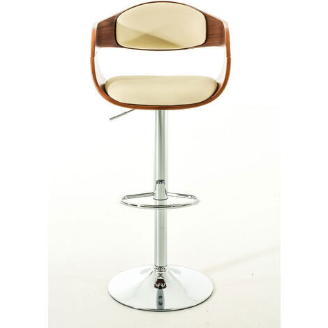 CLP – Set de 2 tabourets de bar rétro Kingston – Assise en similicuir crème – Hauteur réglable 88-102 cm – Repose-pieds ergonomique