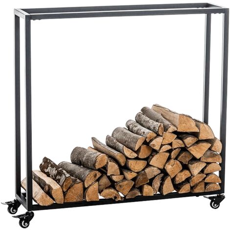 Portalegna pour cheminée Hetta en acier inoxydable noir, 25x100x100 cm