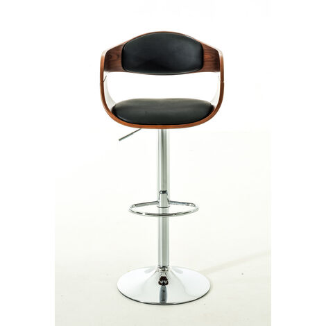 CLP – Set de 2 tabourets de bar RÉTRO KINGSTON – Noyer et similicuir noir – Hauteur réglable 63-77 cm – Siège pivotant 360° – Charge max 120 kg