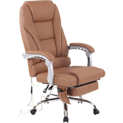 CLP – Chaise de bureau en cuir véritable avec fonction massante – Hauteur réglable 118-128 cm – Accoudoirs en cuir synthétique – 7 points de massage