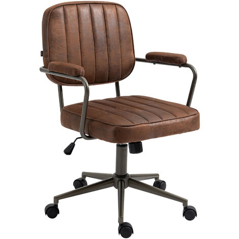 CLP – Fauteuil de bureau rétro chic en similicuir cognac – Hauteur réglable 88-98 cm – Siège pivotant 360° – Accoudoirs rembourrés