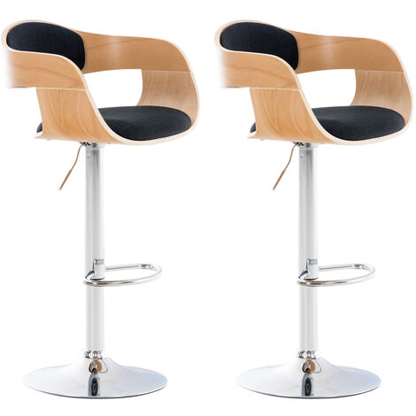 CLP – Lot de 2 tabourets de bar Kingston en tissu polyester noir – Hauteur réglable 63-77 cm – Siège pivotant 360° – Piétement métal chromé