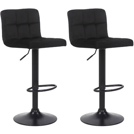 CLP – Lot de 2 tabourets de bar en velours noir – Assise rembourrée – Style industriel et scandinave – Piètement métal robuste