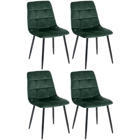 CLP – Set de 4 chaises de salle à manger Tilde – Velours vert – Rembourrage généreux – Piètement métal noir – Hauteur d'assise 48 cm (1/5)