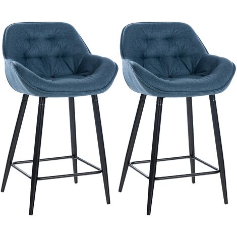CLP – Lot de 2 tabourets de bar – Hauteur d'assise 67 cm – Revêtement en velours – Dossier confortable – Piètement métal noir (1/5)