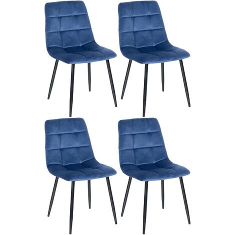 Set 4 chaises de salle à manger Tilde bleu, velours (1/8)