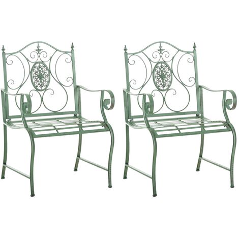 Ensemble de 2 chaises de jardin Punjab avec des accoudoirs verts anciens (1/5)