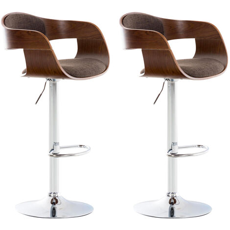 Lot de 2 tabourets de bar Kingston en tissu avec piètement en métal aspect chromé Noyer / Marron