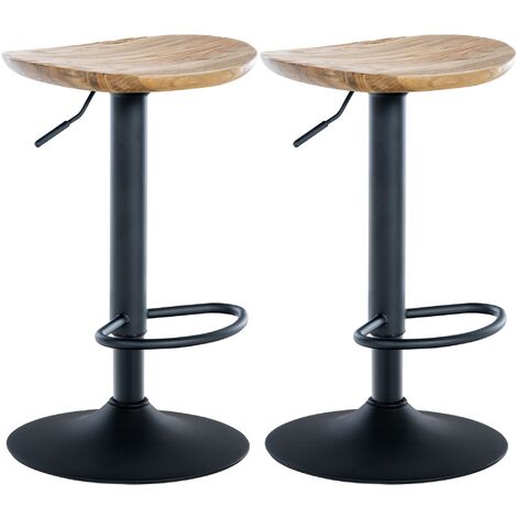 CLP – Ensemble de 2 tabourets de bar réglables 56-80 cm – Siège en bois massif – Structure métal noir – Pivotant 360° – Repose-pieds confortable (1/5)