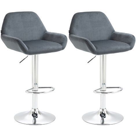 Ensemble de 2 tabourets de bar Braga en velours gris foncé, look chromé métal (1/5)